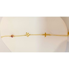 Παιδικό Βραχιόλι Χρυσό 9Κ - Κορώνα, Σταυρός και κόκκινο ματάκι (KID197)